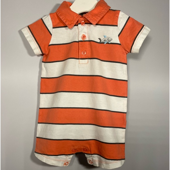 Carter's Striped Orange White Shark Jersey Romper size 9 Months - Picture 1 of 6